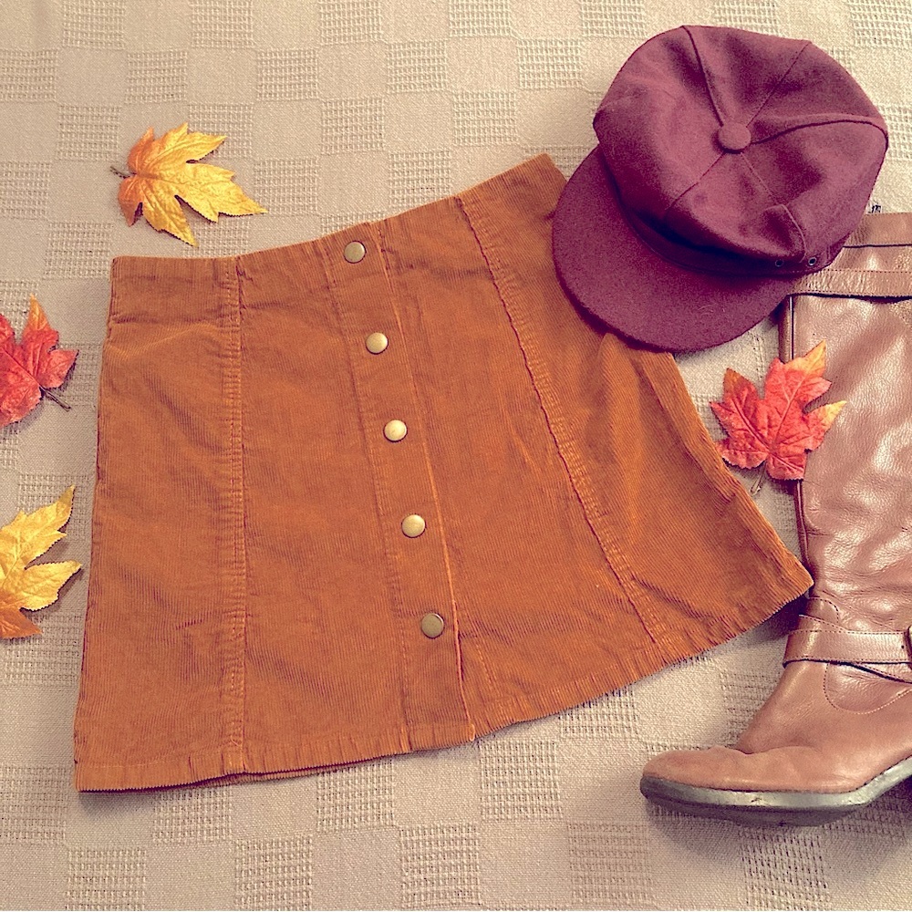 Corduroy Button Front Mini Skirt